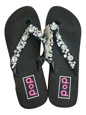 pop Black Rhinestone Embellished Women’s Flip Flop Sandals Bridal Party Bride